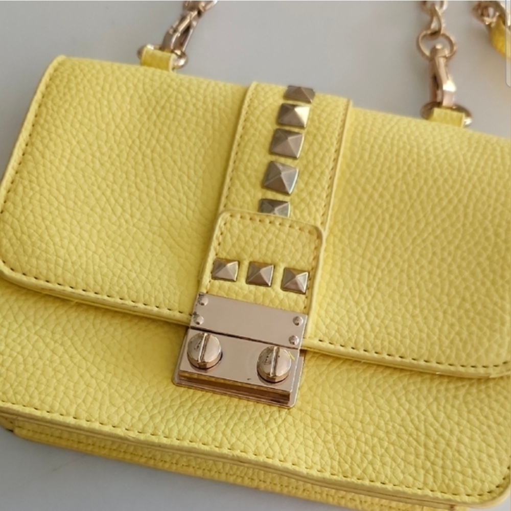 BCBG Paris Yellow Studded Leather Crossbody Bag